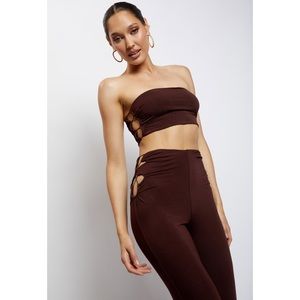NWT Meshki Two piece cut out side bandeau and pant set in chocolate brown Size S